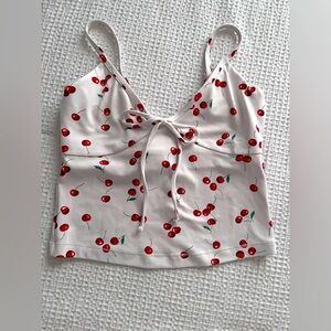 Abercrombie Cherry Print YPB top built in bra & adjustable straps size S